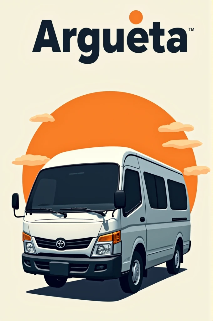 Logo of a transport company with the name of Argueta and the silhouette of a Toyota Hiace high-roof minibus