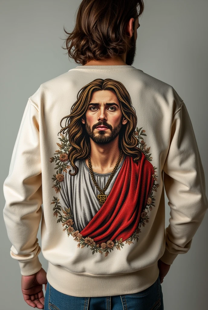 A sweatshirt with an embroidery of David on the back