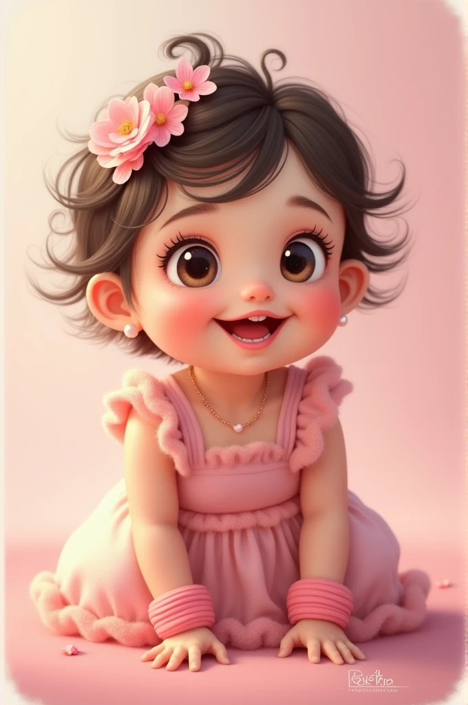 Cute baby with chubby cheeks cute smile pink dress pink bangles