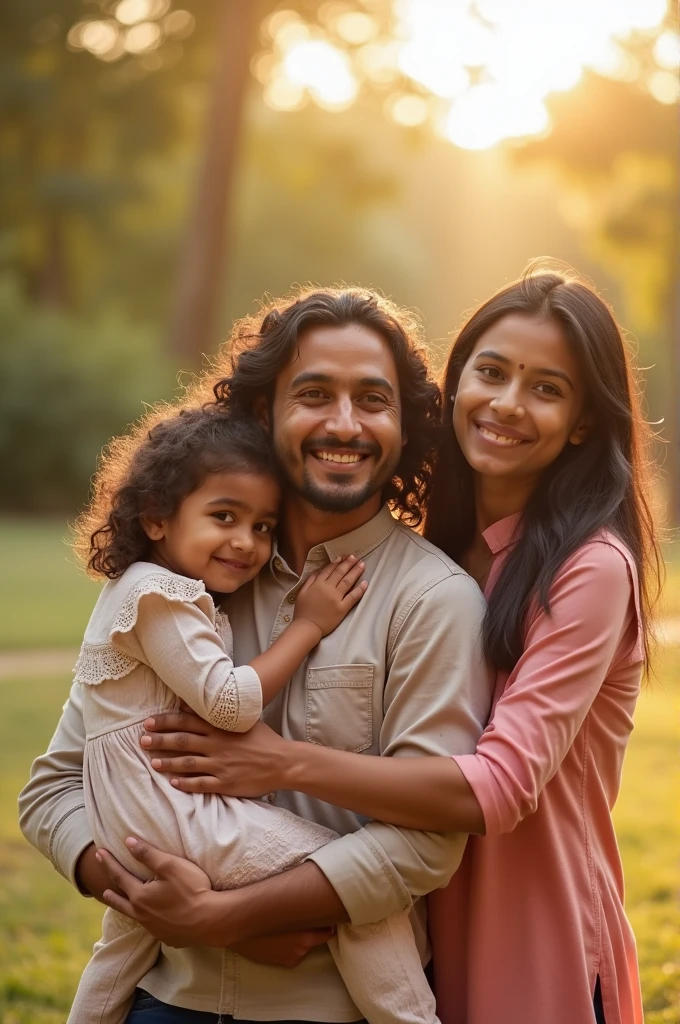 balanced, happy Indian family with two children]