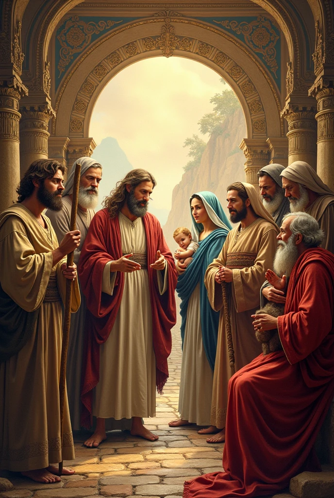 Create a cover with several biblical characters and the title biblical quiz