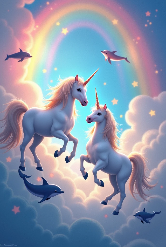 Add to this image some unicorns and dolphins, more dolphins and rainbows