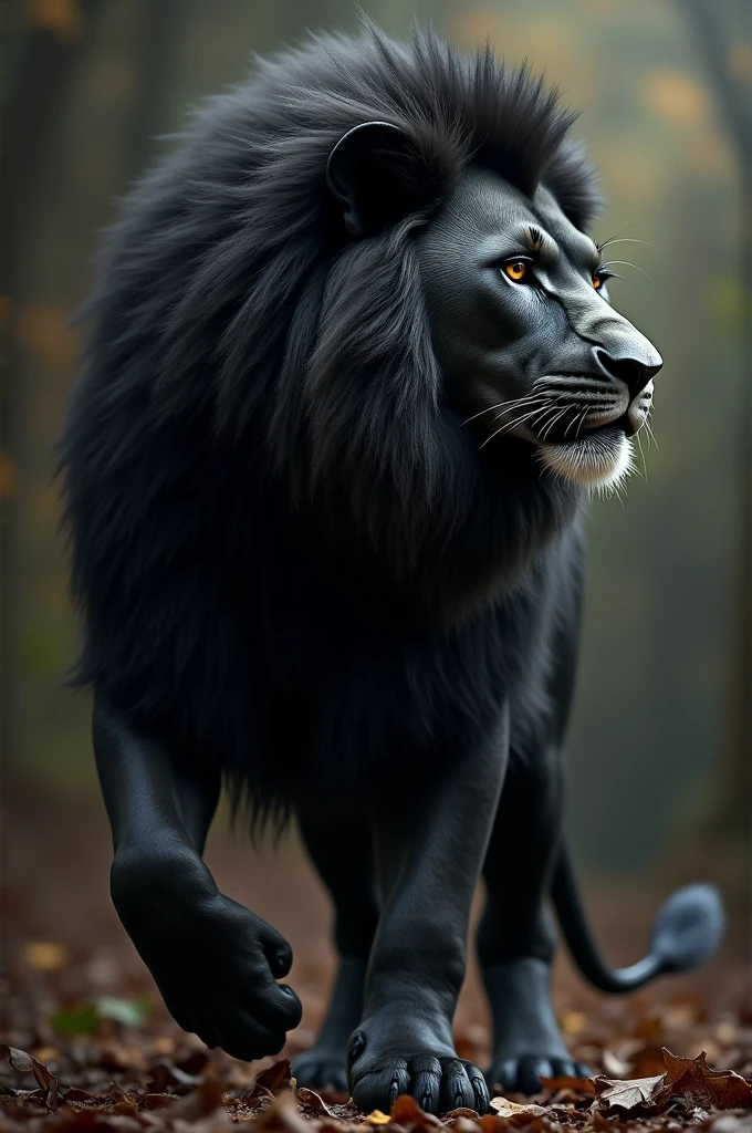 Realistic humanoid black lion, with a hard dick