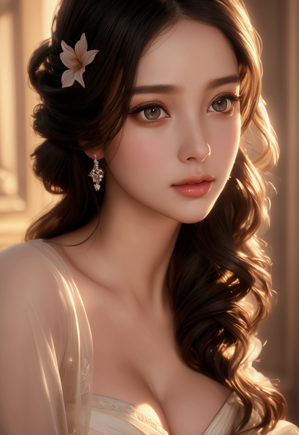 a pregnant woman, detailed face, beautiful detailed eyes, beautiful detailed lips, extremely detailed face, long eyelashes, warm lighting, soft focus, serene expression, flowing dress, ethereal, dreamlike, elegant, glowing skin, chiaroscuro lighting, dramatic shadows, romantic, feminine, cinematic, award-winning digital art, masterpiece, photorealistic, 8k, best quality