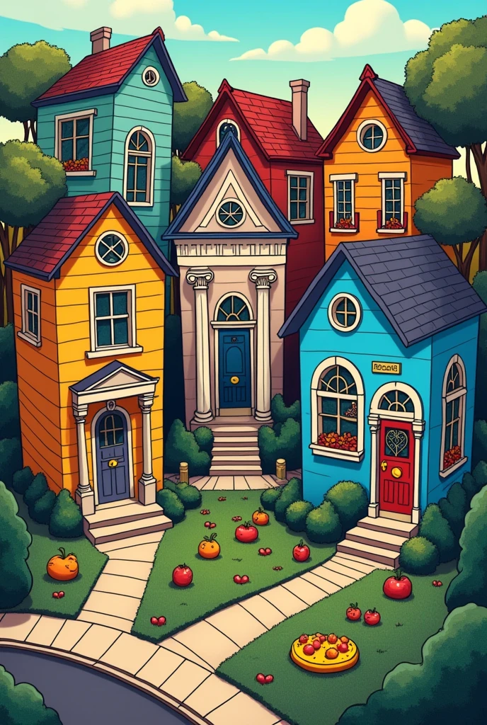 A funny image showing different houses, referring to my musical tastes, which are very varied..
