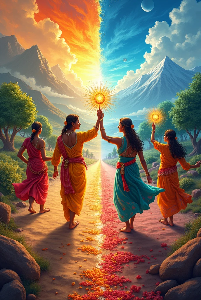 Indian seasons represented by indian festival in one frame all
Less figure
