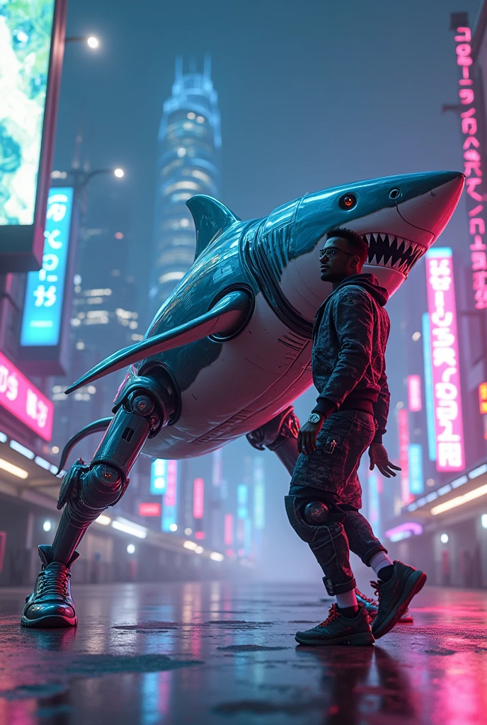 A robotic shark and rapper