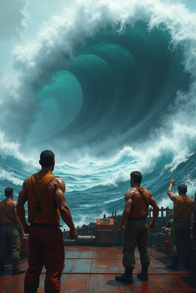 the crew of the big boat face many dangers with big tsunami