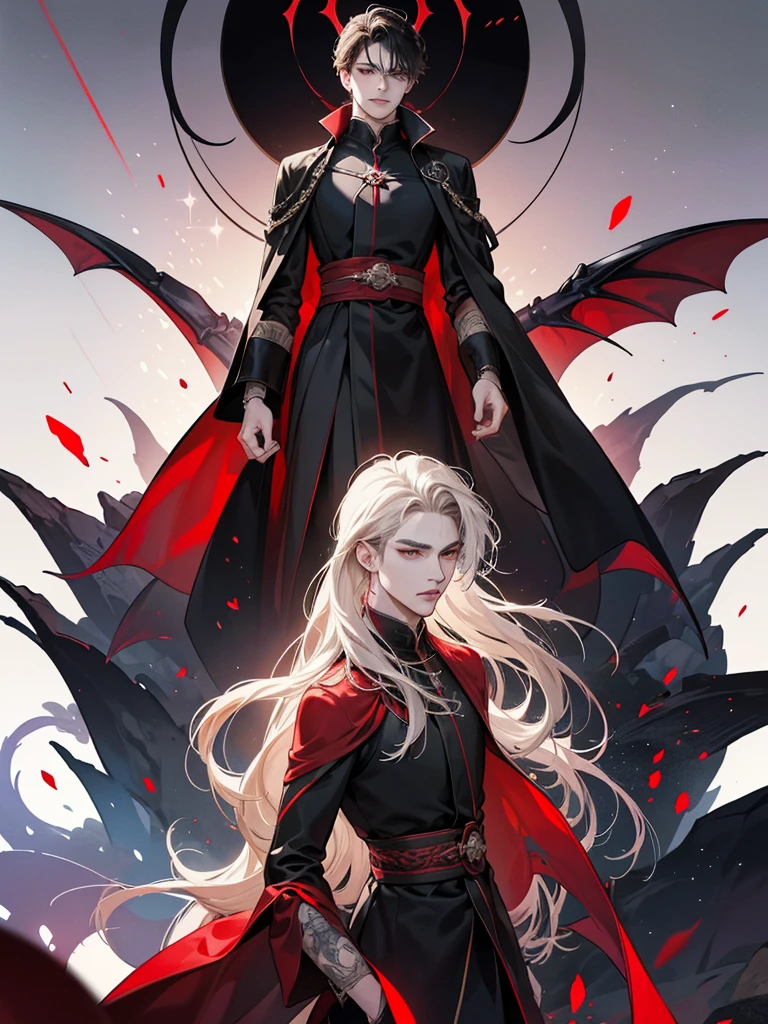 Create an image of Jendrel, a male human from vampire clan. Jendrel has charismatic figure. He stands at 188 cm tall with a lean and athletic build. His hair is short black and slightly tousled. His eyes are deep and expressive, with a light brown color and a hint of mystery, red sparkle. Jendrel wears elegant and mysterious black robes associated with the Demon Clans. The robes should be stylish gothic and dramatic, reflecting his vampire heritage and the enigmatic nature. Jendrel's abilities include heightened shadow speed, which should be hinted at through visual effects like shadowy trails or a subtle aura. Only Jendrel.