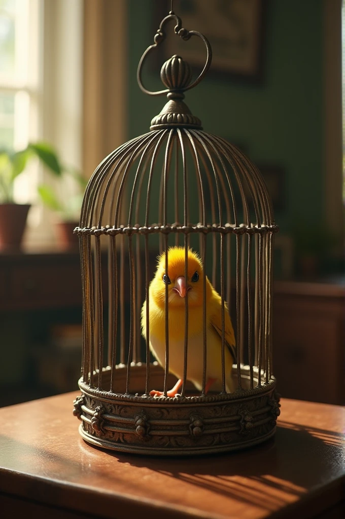 Little bird trapped in the cage