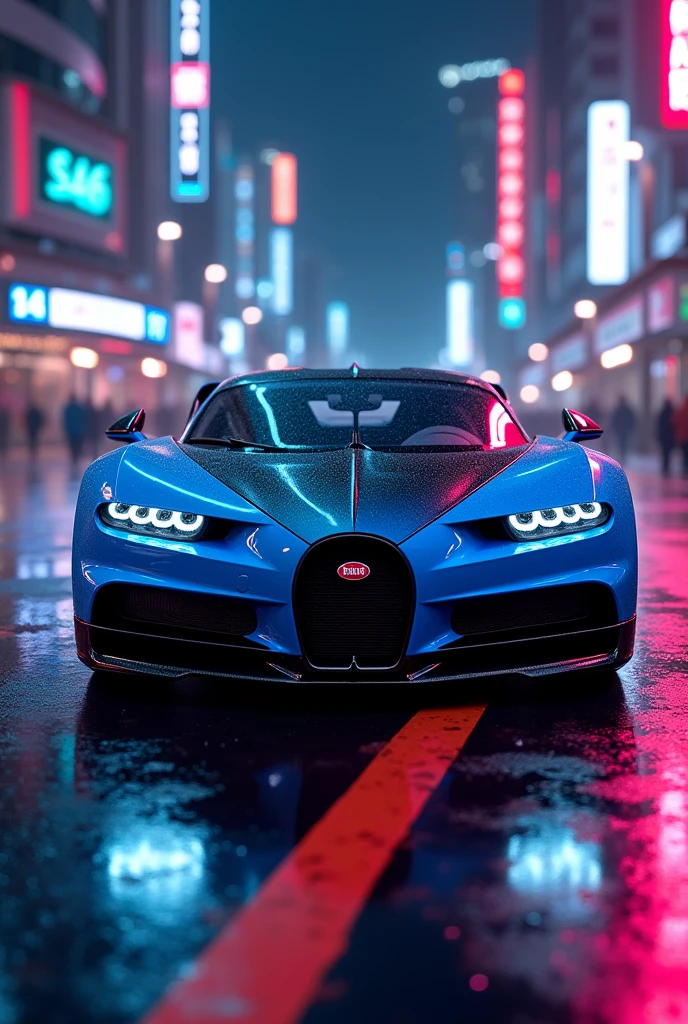 Black blue Bugatti and driving night neon light