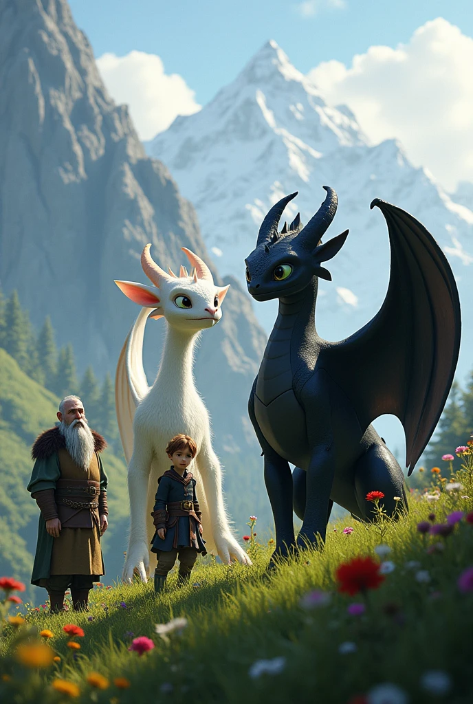 Generate toothless from how to Train your Dragon
With light fury beside him
And hiccup
With stoick