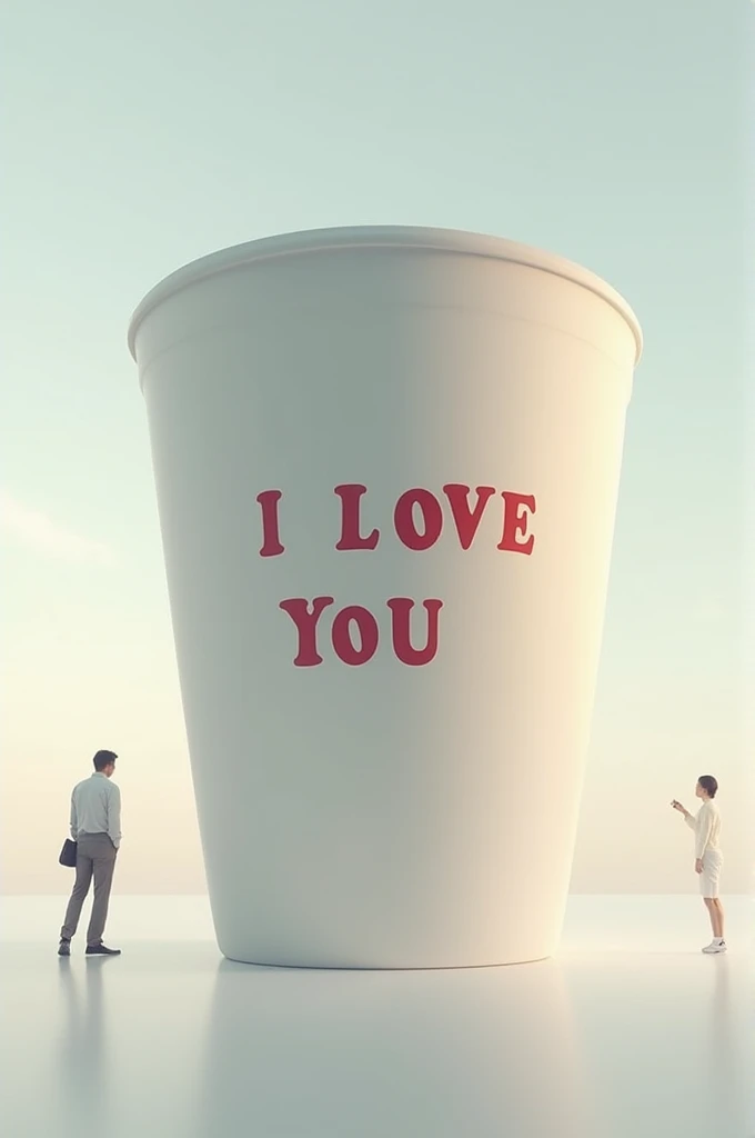 A cup written: I love you the size of an airplane