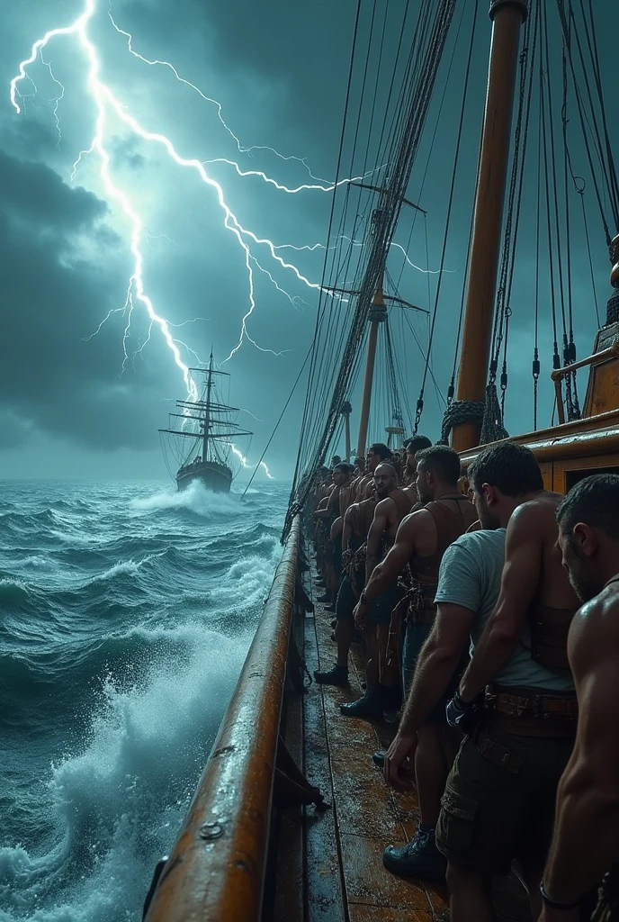 the crew of the big boat face many dangers with danger weather with lighting