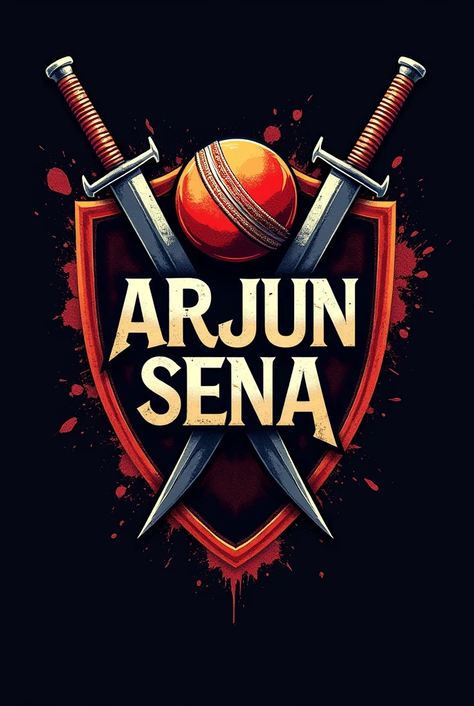 Create logo for Cricket sports team name ARJUN SENA with cricket and war equipment