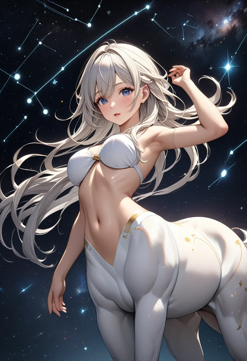          Centaur constellation is very beautiful and charming. The girl&#39;s body is the body of a unicorn. Centaur constellation Centaur constellation. The lower body of Centaur constellation is very beautiful. Close-up of white horse body. White curly long hair. Background. Half moon starry sky. Ethereal, mysterious, intricate, meticulous, surreal, sci-fi, art aesthetic, light and shadow movie special effects. High resolution image hyper realistic texture high resolution, Digital painting, Delicate and dynamic rendering,

                             super high quality, masterpiece, Super detailed, Highest quality animation style high definition presentation  
