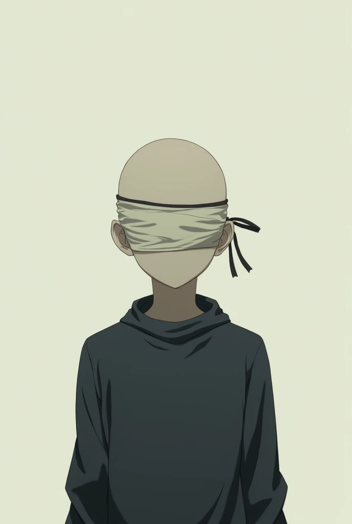 A bald anime man with no nose no mouth and a blind fold with no colour