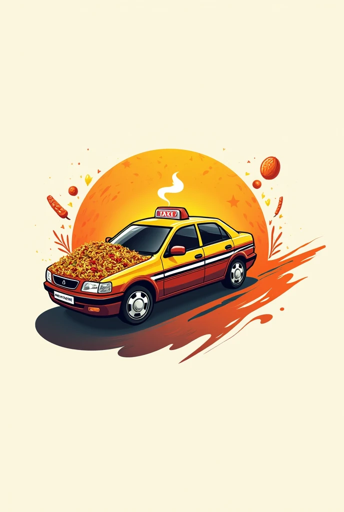 Create Briyani Taxi logo with mix of orange yellow white and black colour