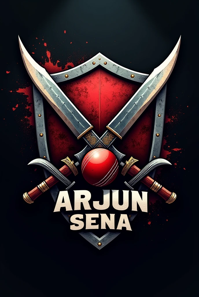 Create logo for Cricket sports team name ARJUN SENA with cricket and war equipment