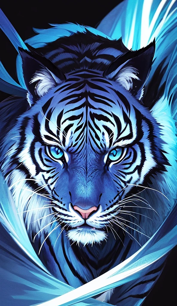 A real blue tiger, and the background is black,aggressive look 