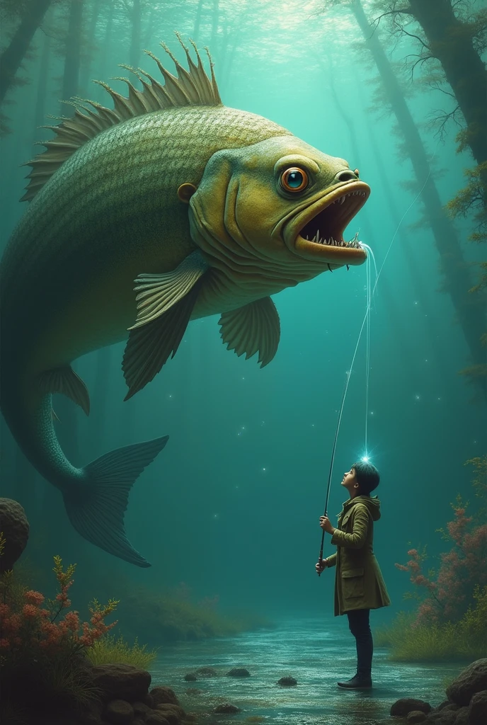 The fish fishing a human


