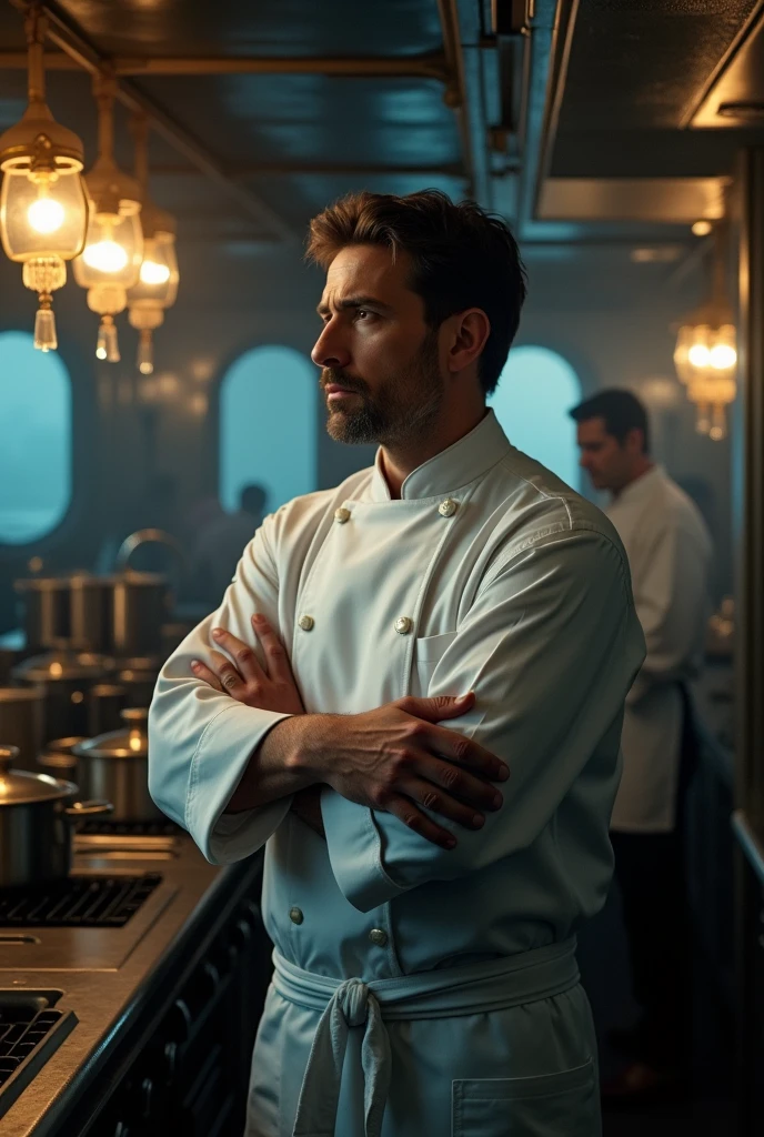 The cook François has just finished his cooking service on the Titanic when it hits the iceberg. 