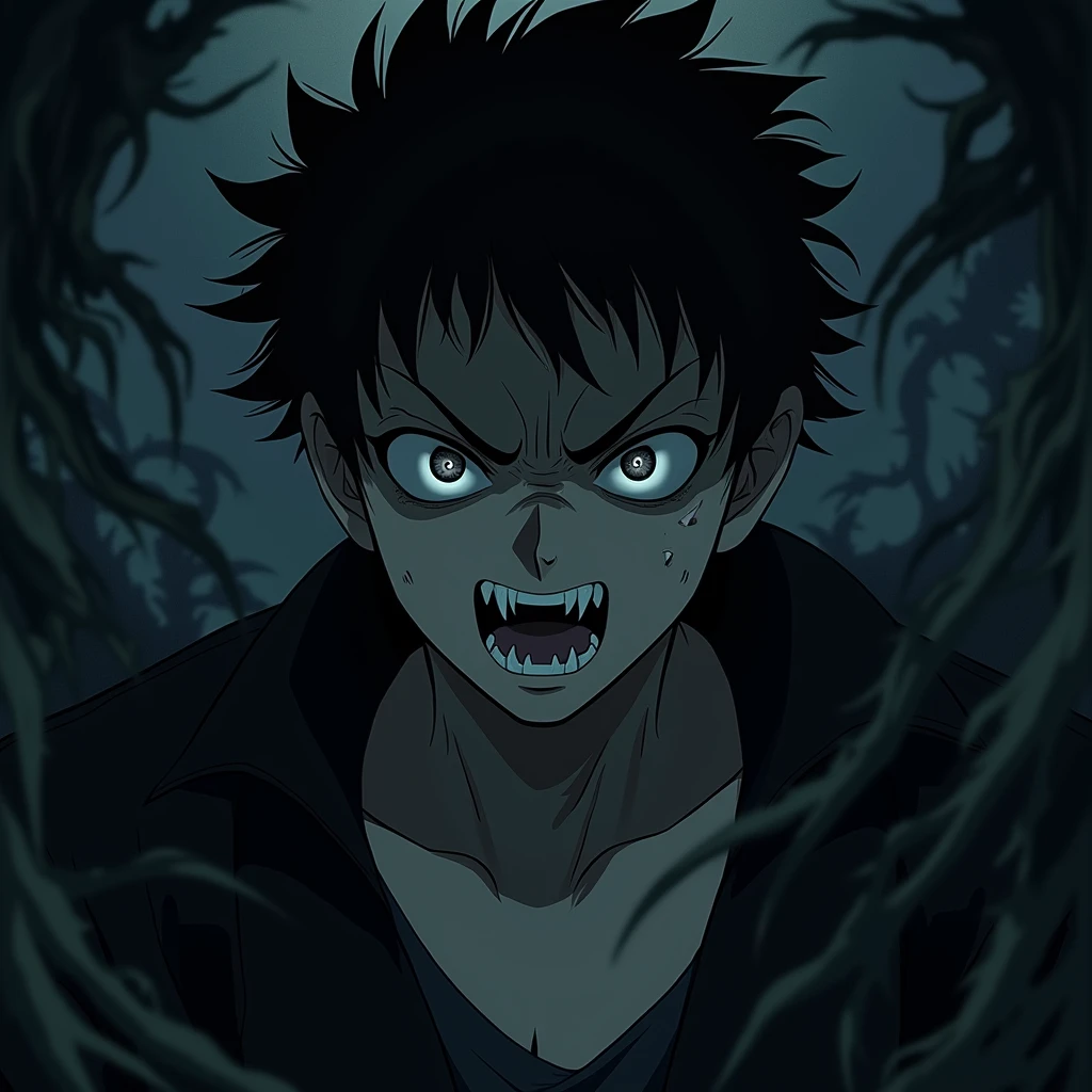 anime boy male horror aggressive, 8k high quality image name "𝙎𝙓𝙄𝙏𝙍𝙊𝙇𝙇"