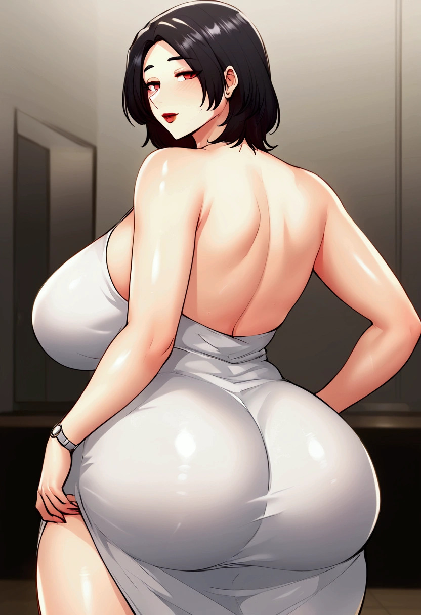 yor, (detailed lighting, extremely detailed skin, extremely detailed hair, shadows, 8k), looking at viewer, (High Key Lighting); black hair,d, fit figure,  (Grinning smile) ,(((blush))))), ((large udder)) ,((naked)),sweating, Mom, milf, thicc thighs, lubricant skin groin area, huge ass, huge thighs, gigantic ass, pussy, butthole, toned ass, toned back ,lying back on, ahegao face, (((posterior view))、from behind、backs, , large aparture, Professional Lighting,intricate, bokeh, cinematic lighting,
