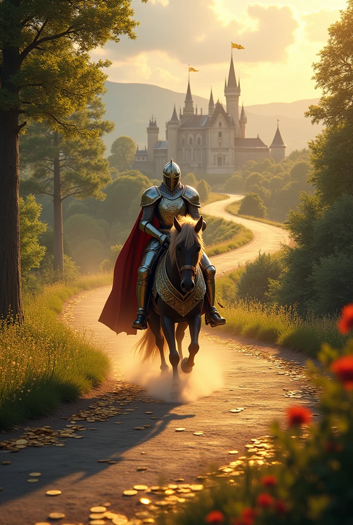Fortune of riches on the road and the knight takes