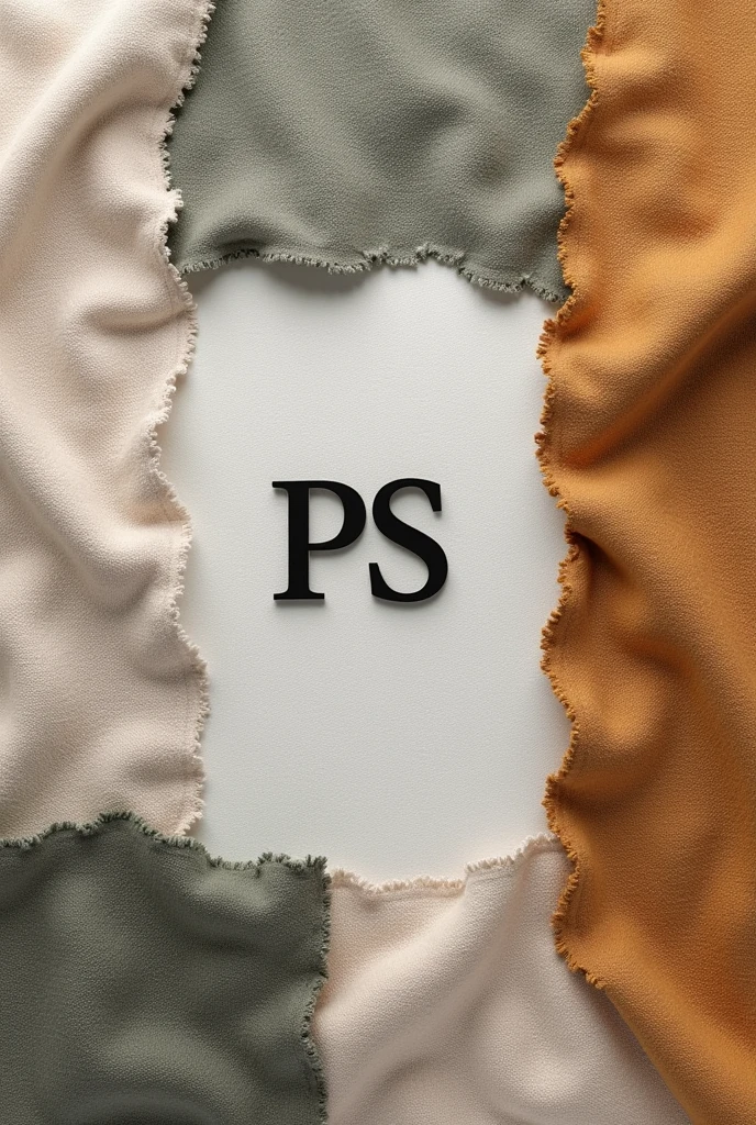 Minimalist PS clothing logo in relief on a fabric patchwork background