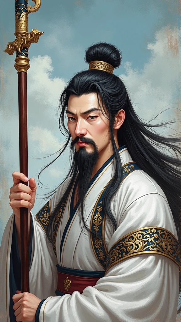Realistic thick paint look、Zhuge Kongming、Handsome beard