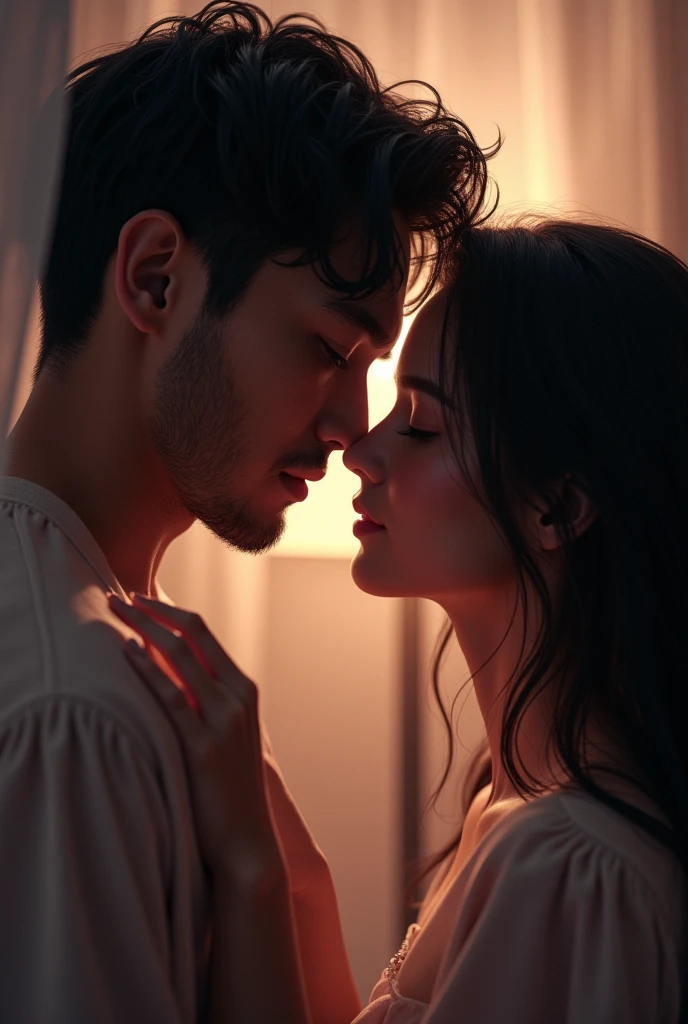 Create a man and a woman in an intimate moment