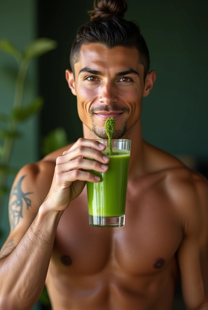 Cristiano Ronaldo drinking moringa poweder