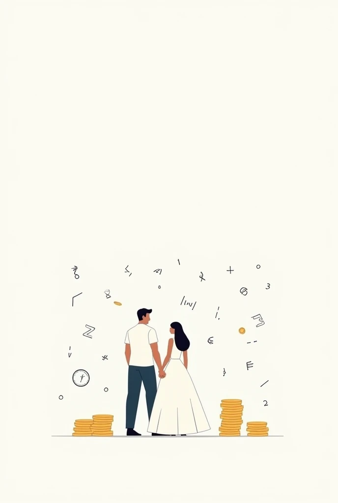 The book cover has a plain white background with drawings of red about marriage, math symbols, and coins or cost-related symbols. And make it just a thing.
Animated only.



