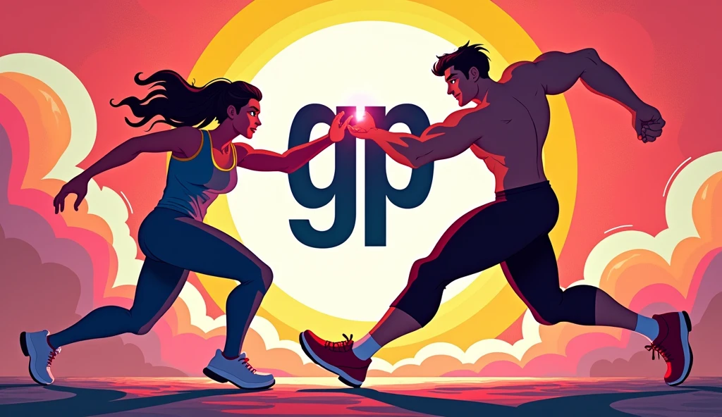 Animated image of action characters with the logo "GP"