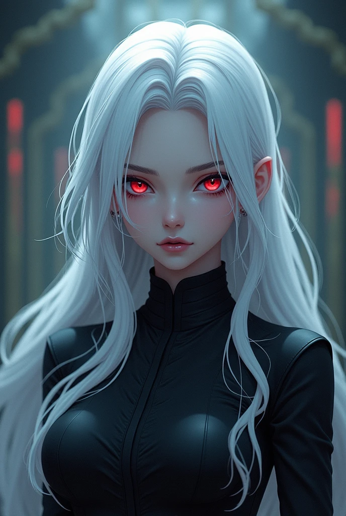 Gender : Female
Hair color : white
skin color : Pure white
Look : 5'8 ft Anime girl, Gorgeous, cool, cold, bad, angelic, red eyes, middle age outfir and dangerous
hobby : kill something or someone for fun