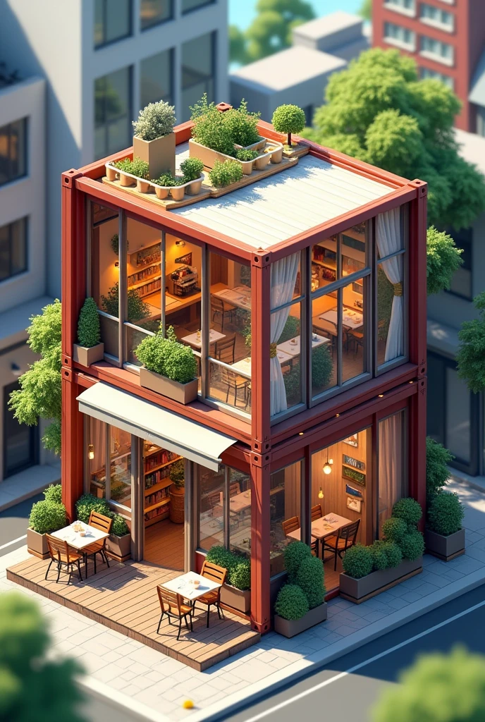 g+1container cafe isometric view
with all side elevation
