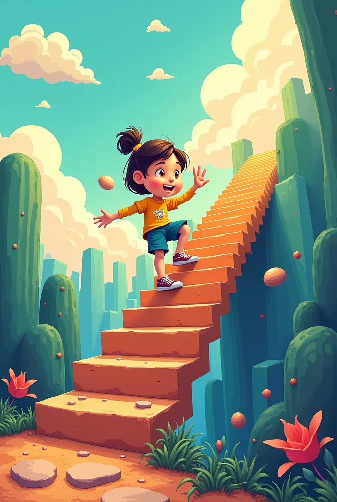 A cartoon character climbing steps representing daily evolution