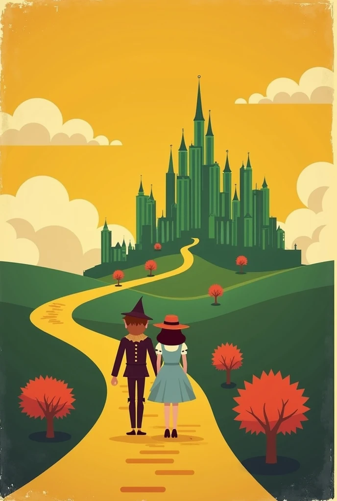 **Prompt pour SeeArt AI** :

*Create a stylized poster in the distinctive design style of Olly Moss for "The Wizard of Oz". The overall color palette should be dominated by various shades of yellow, except for the Emerald City, which should stand out in vibrant green. The composition should feature Dorothy, the Scarecrow, the Tin Woodman, and the Cowardly Lion, each depicted at different levels or layers, perhaps symbolizing their journey or growth. The use of negative space should be prominent, and the design should evoke a sense of nostalgia and adventure, with a minimalistic yet impactful aesthetic.*
