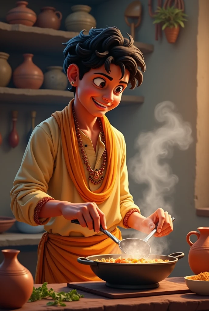 Indian boy cooking,age 20
