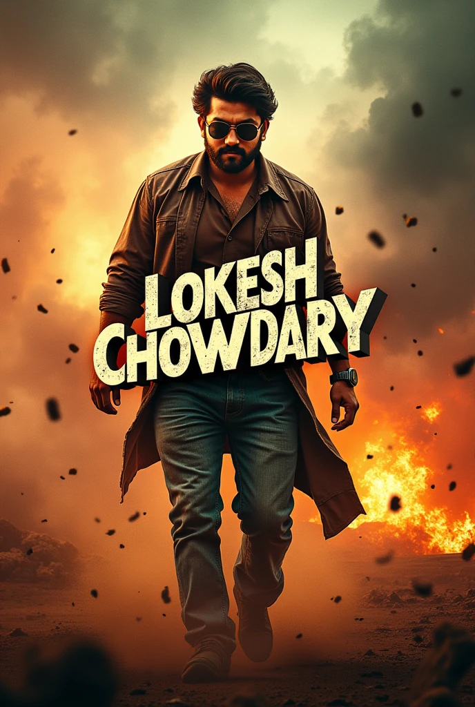 Lokesh chowdary name text with junior ntr mass background