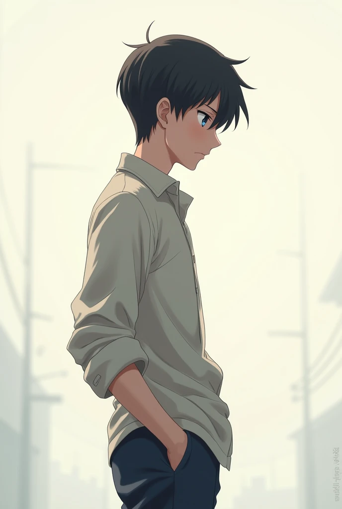 Anime boy standing with his back turned 3/4