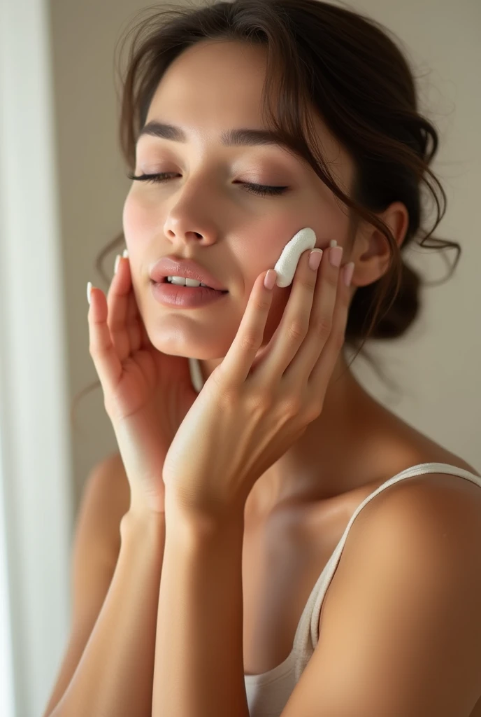Beautiful woman using laroche moisturiser cream
