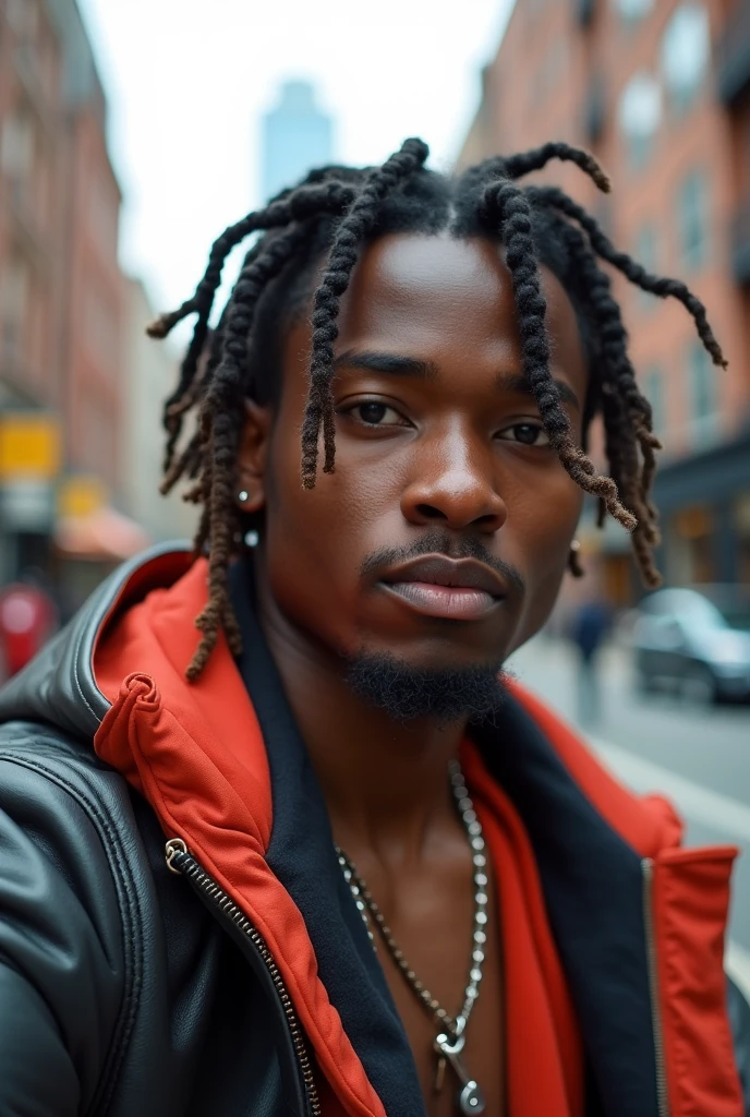 Un jeune noir avec des locs qui prend une photo en selfie