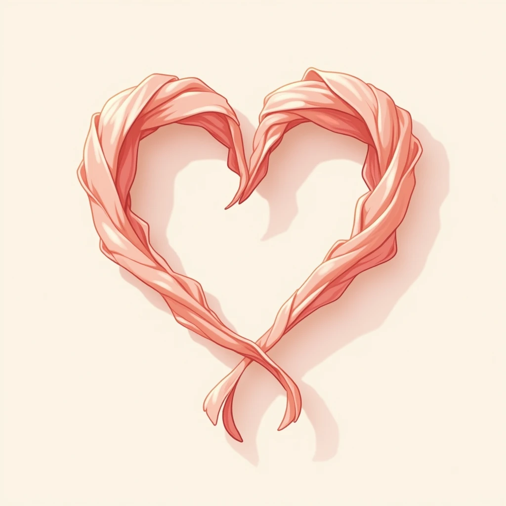 Make a heart out of salmon pink ribbon、flat、Illustration, anime, Baroque,