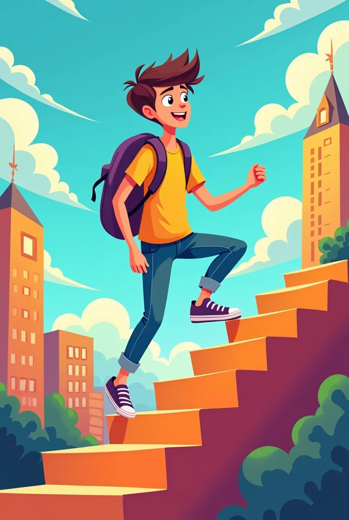 A cartoon teenage character climbing steps representing daily progress