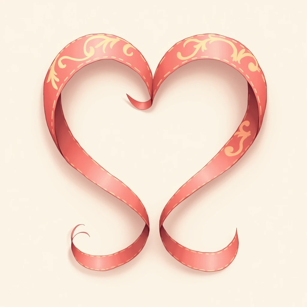 Make a heart out of salmon pink ribbon、flat、Illustration, anime, Baroque,