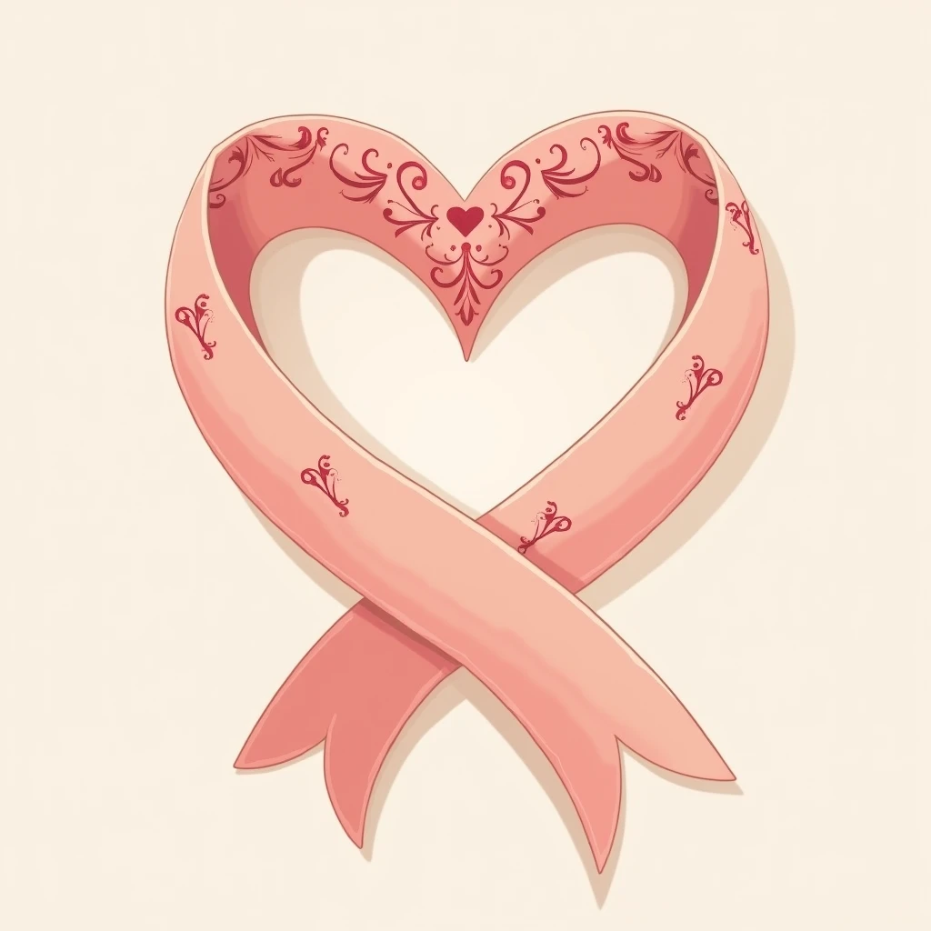 Make a heart out of salmon pink ribbon、flat、Illustration, anime, Baroque,