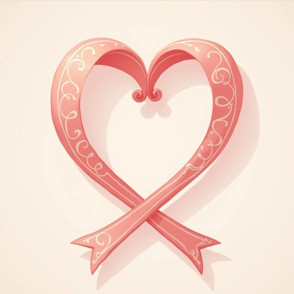 Make a heart out of salmon pink ribbon、flat、Illustration, anime, Baroque, 