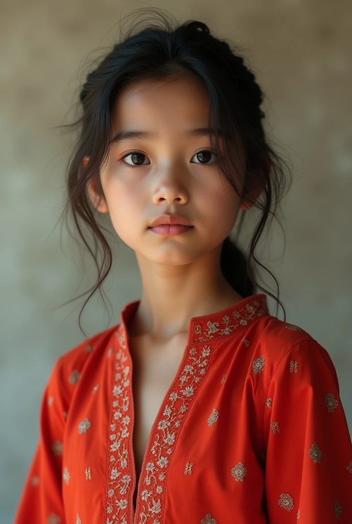 White face tone India girl wearing red kurti